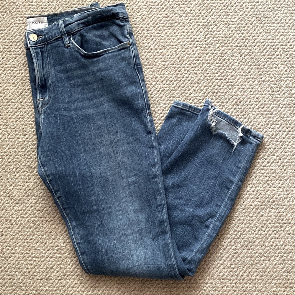 Frame skinny cropped jeans with frayed hem